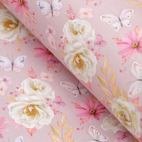 !09 Бумага (набор 4 листа) упаковочная крафтовая "Цветы" 50 × 70 см.