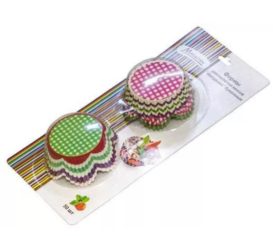 !09 Формы для выпечки кексов «Фигурные Клетка» бумажные (d 50мм, h 30 мм) 100 штук