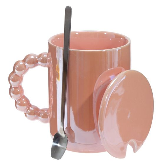 Кружка с крышкой и ложкой, 380 мл, L11,5 W9 H11 см, цвет микс