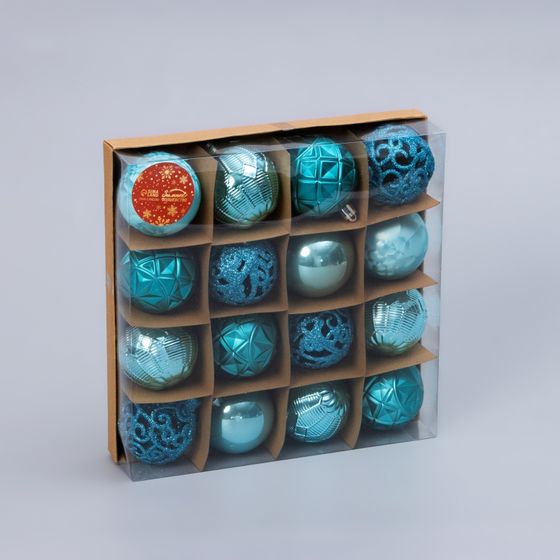 !09 Набор елочных шаров 32 штуки «Винтаж», шары новогодние, d=6 см. цвет голубой дизайн микс