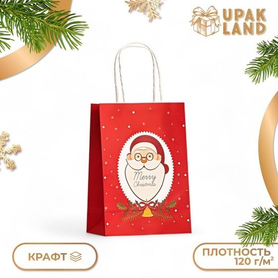 Пакет бумажный подарочный новогодний крафт &quot;Санта&quot; 120г/м 15 х 8 х 21 см.