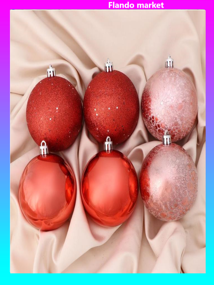 !09 Набор елочных шаров (набор 6 штук) &quot;Клоуд ассорти блёстки&quot; пластик d-8 см.