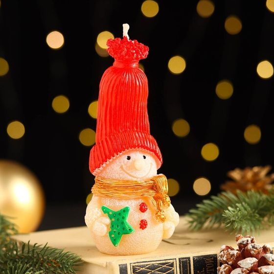 Свеча декоративная &quot;Сказочный снеговик&quot;, 6,2х5х13,2 см, красный