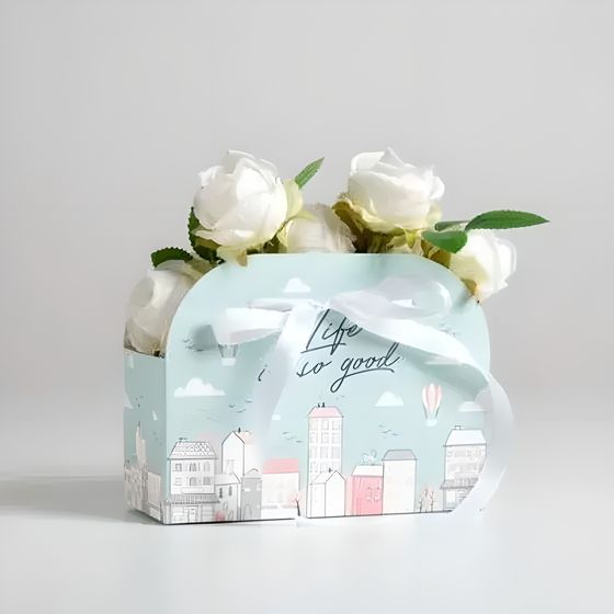 !09 Комплект из 5 переносок для цветов 17×13×7 см.:Переноска складная "Life is so good" 2 штуки + Переноска складная "Present" 3 штуки