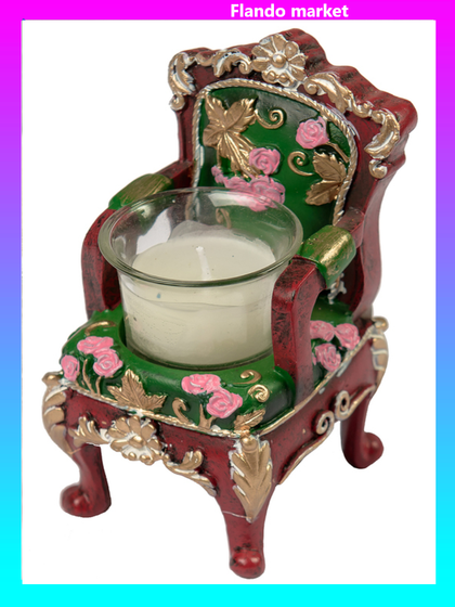 !09 Подсвечник декоративный со свечой "Трон" зеленый