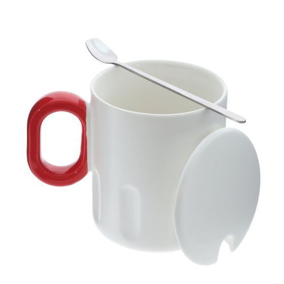 Кружка с крышкой и ложкой, L8,9 W8,9 H10,5 см, дизайн микс