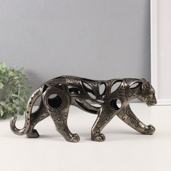 Фигурка полистоун «Дикая кошка в рисунках», под бронзу, 6×37.5×15 см