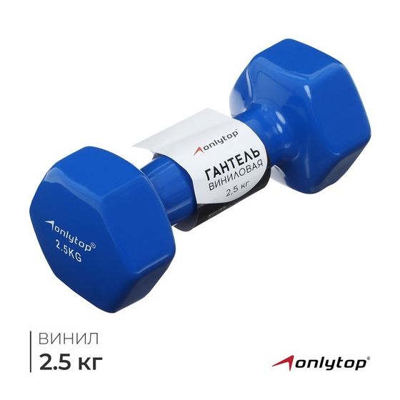 Гантель виниловая ONLYTOP, 2,5 кг, цвет синий