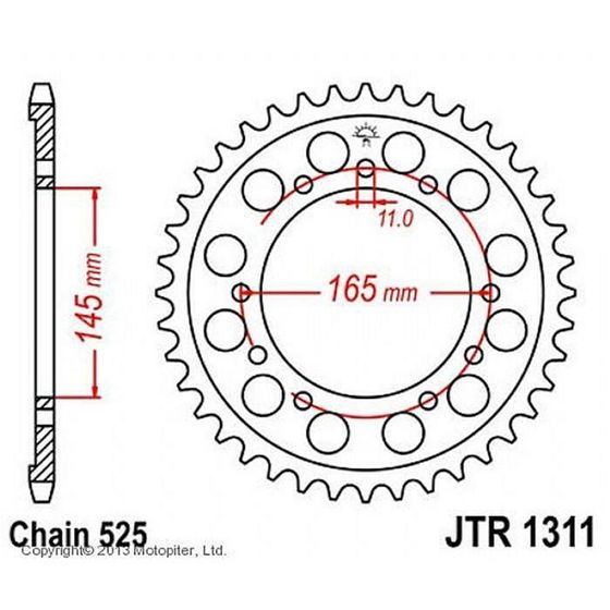 Звезда задняя, ведомая JTR1311 стальная, цепь 525, 45 зубьев