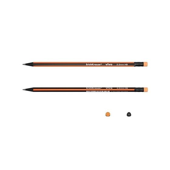 !09 Карандаш чернографитный (набор 6 штук) НВ, 2.2 мм, ErichKrause VIVO, трёхгранный, с ластиком, из отборной древесины, микс