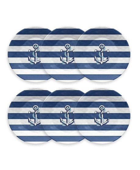 Melamine Nautical Anchor Dinner Plates, Set of 6