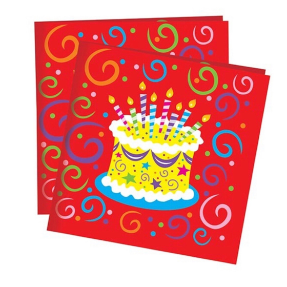 !09 Салфетки 36 штук &quot;Торт яркий&quot; 33см X 33 см.