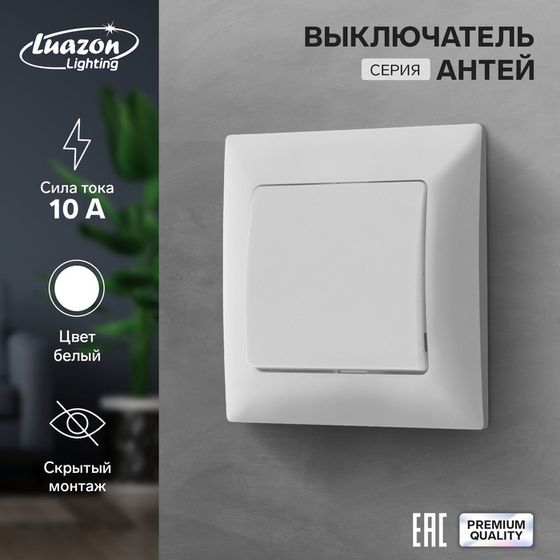 Выключатель Luazon Lighting &quot;Антей&quot;, 10 А, 1 клавиша, скрытый, белый