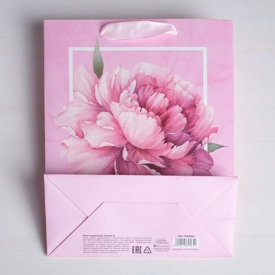 !09 Пакет (набор 3 штуки) ламинированный вертикальный «Пион» MS 18 × 23 × 8 см.