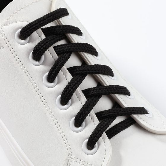 Шнурки для обуви, пара, плоские, 6 мм, 90 см, фасовка по 25 шт, цвет чёрный