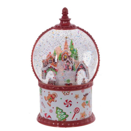 Фигурка декор в шаре &quot;Пряничный дом&quot; (свет, вьюга, муз, движ, AA х3 н/п +USB), D16 cм, L15 W15 H27 с