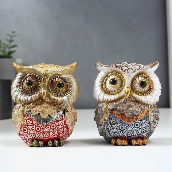 Фигурка полистоун «Филин с геометрическими рисунками», 10.5×9×6.5 см, МИКС