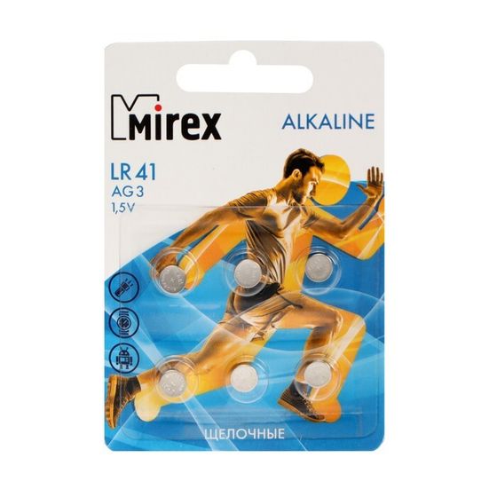 Батарейка алкалиновая Mirex, LR41, AG3, 1.5В, блистер, 6 шт