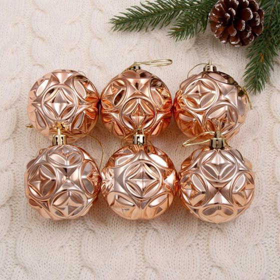 !09 Набор елочных шаров (набор 6 штук) &quot;Сфера&quot; пластик d-6 см. цвет золотой