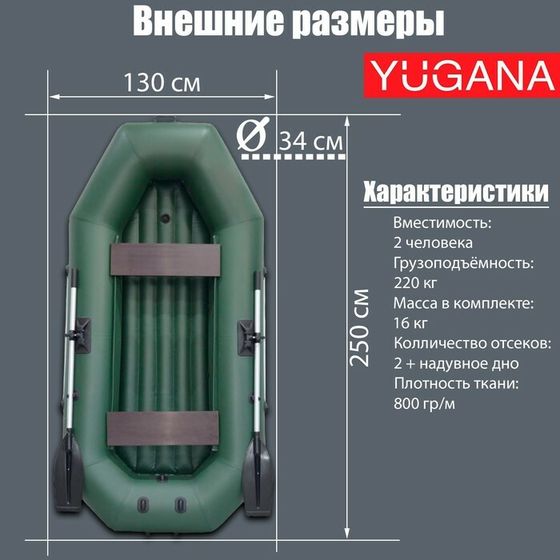 Лодка YUGANA S-250 НД, надувное дно, цвет олива