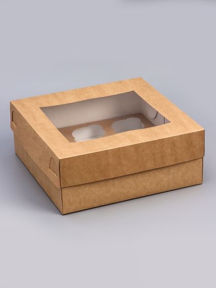 Коробка для капкейков с окном на 9 шт ,крафт, 25 х 25 х 10 см