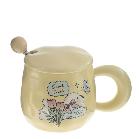 Кружка с крышкой и ложкой, L8,5 W8,5 H8,5 см, дизайн микс