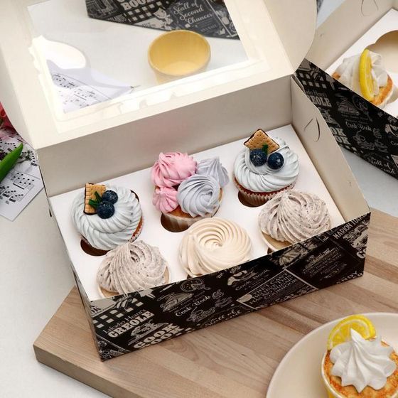 !09 Упаковка (набор 4 штуки) на 6 капкейков с окном "Cook Book", 25 х 17 х 10 см.