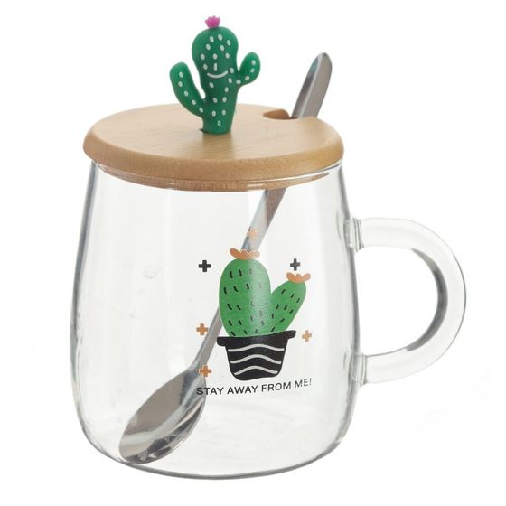 Кружка с крышкой и ложкой, 470 мл, L11 W8,5 H13 см, 3в.