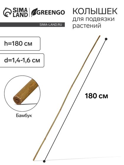 Колышек для подвязки растений, h = 180 см, d = 1,4-1,6 см, бамбук, Greengo