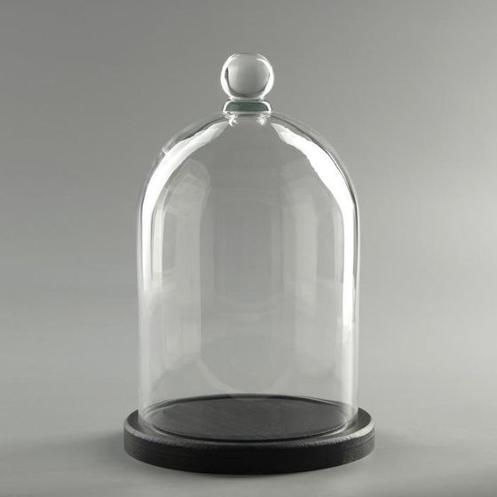 Стеклянный купол-клош с шариком на  подставке &quot;Родрик&quot;, 24х15 см, стекло, черный