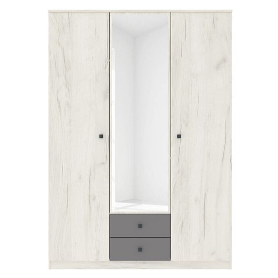 Шкаф «Люсси», 1504×588×2120 мм, 3 двери, 2 ящика, зеркало, дуб крафт белый / шифер серый