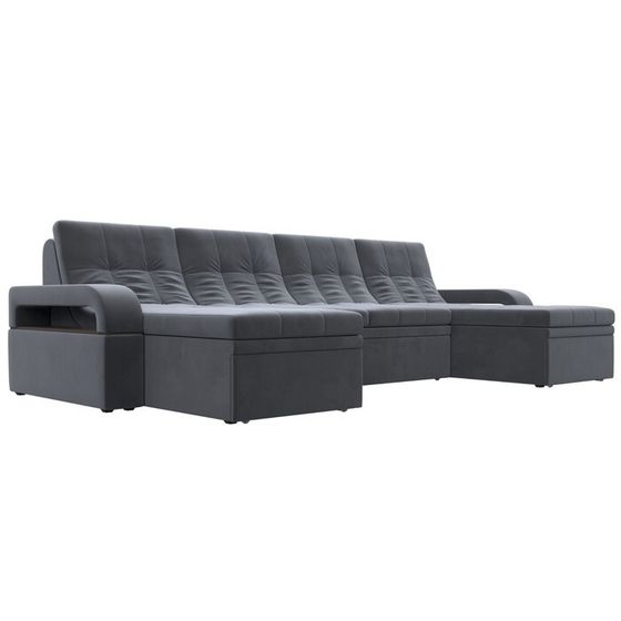 П-образный диван «Лига 035 мини», механизм дельфин, ППУ, велюр, цвет серый