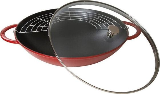 STAUB Wok żeliwny z pokrywką Staub - Czerwony, 37 cm