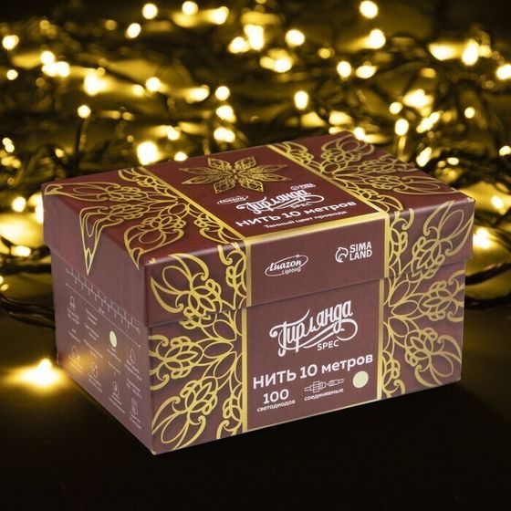 !09 Гирлянда «Нить» 10 м, IP44, УМС, тёмная нить, 100 LED, свечение тёплое белое, 220 В