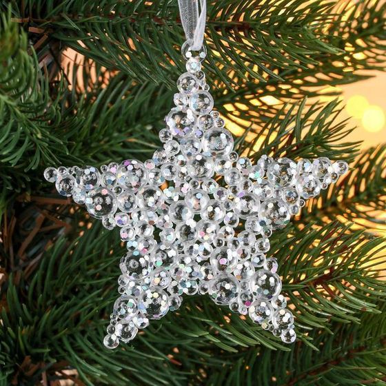 !09 Украшение ёлочное &quot;Звезда - магия&quot; (набор 4 шт) 9,5 см, цвет серебро