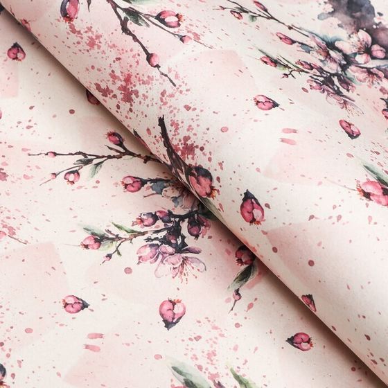 !09 Бумага (набор 5 листов) упаковочная , крафт белый "Сакура", 70х100 см.