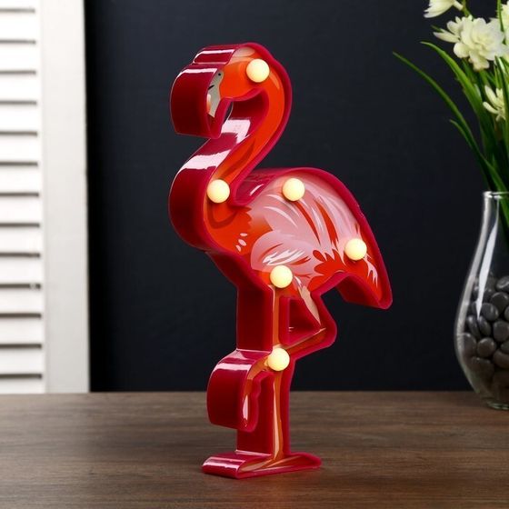 !09 Ночник "Фламинго" 6хLED батарейки 2хАА МИКС 14х3х22 см.