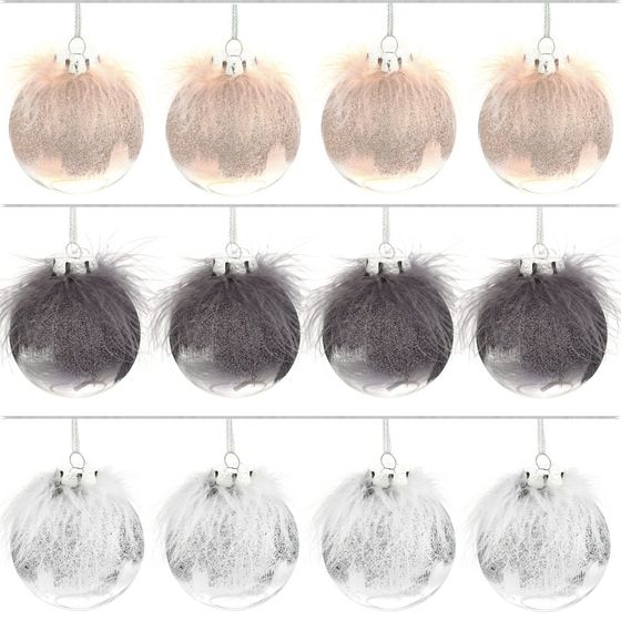 Набор из 12шт, Украшение новогоднее Шар "Перышко страуса", D 8 см, L35 W27 H9 см