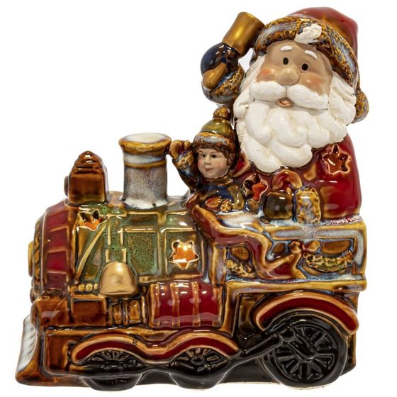 Набор из 2шт: Фигурка декор c подсветкой &quot;Дед Мороз на поезде&quot;  (LR44x6), L26 W9 H15,5 см