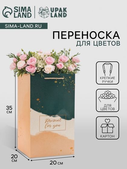 Переноская для цветов с вкладышем, &quot;Present&quot;, с ручками, 20 х 20 х 35 см