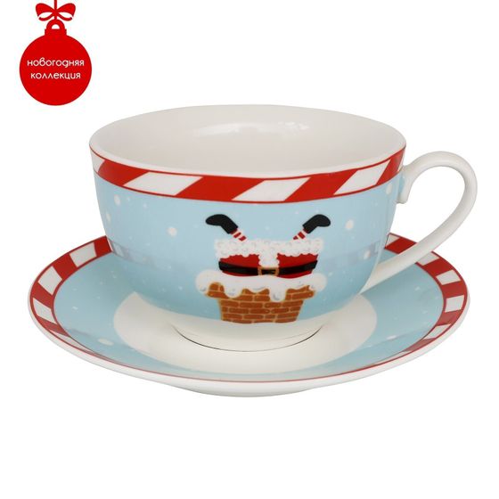 !09 Чайная пара фарфоровая «Новый год. Дед Мороз», 2 предмета: чашка 250 мл, блюдце d=14 см
