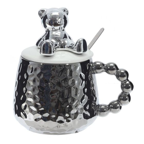 Кружка с крышкой и ложкой, 400 мл, L14 W10 H14 см, цвет микс