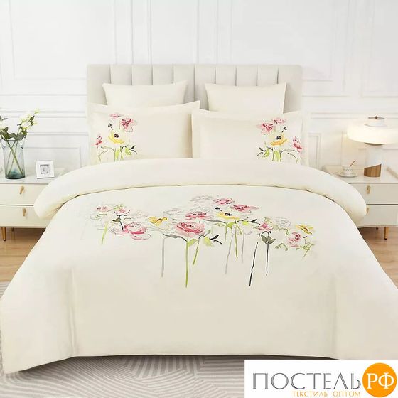 Постельное Белье Arya Elegant Сатин с Вышивкой 2 Сп. 200x220 Melody Кремовый