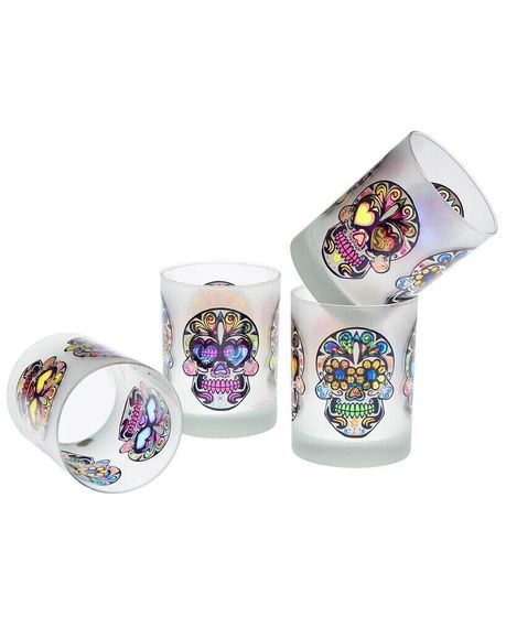 Sugar Skull DOF Glass 14-Ounce Set of 4