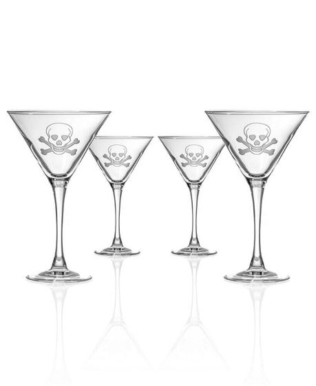 Skull and Crossbones Martini Glass 10oz - Set of 4 Glasses