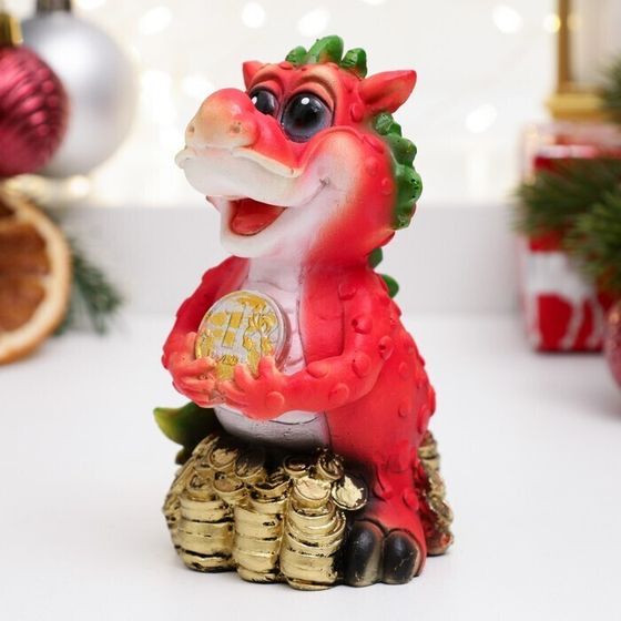 !09 Копилка &quot;Дракончик с рублем&quot; красная, 6,5х7х10 см.