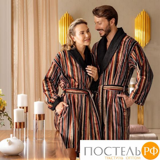 TOGAS ЭРВЕ корич-черн Халат 2XL-3XL(54), 1 пр., 75% хлопок/25% модал, 450 г/м2