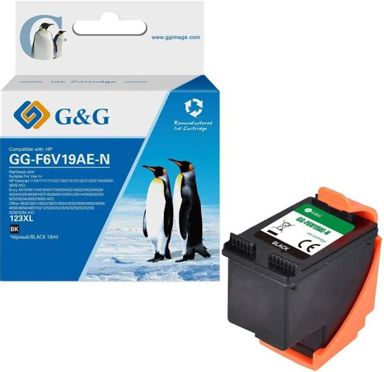 Картридж струйный G&amp;G GG-F6V19AE-N 123XL черный (18мл) для HP DJ 1210/1212/1212/2130/2131/2132/2133/2134/2630/3639 AIO;Envy 4510/4512/4516/4517/4520/