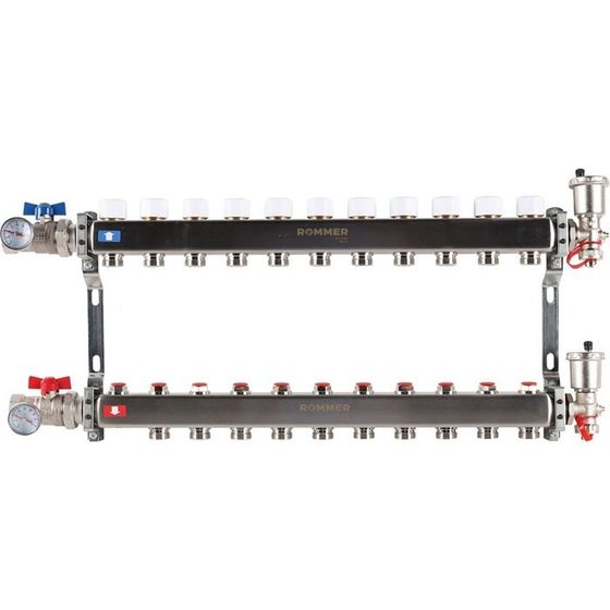 Коллектор ROMMER RMS-3210-000011, 1&quot;х3/4&quot;, 11 выходов, в сборе без расходомеров, нерж. сталь