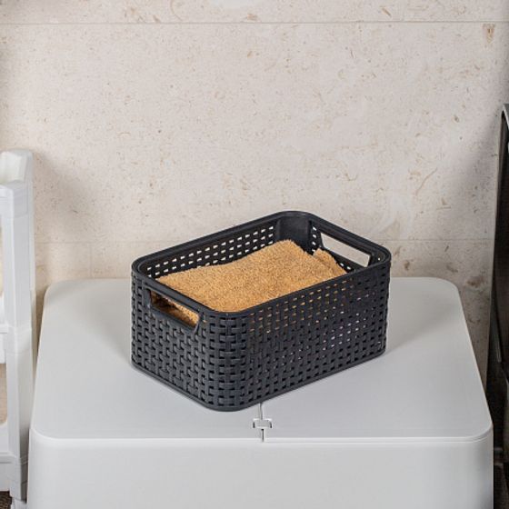 Корзина RATTAN STYLE BOX S  крышка тёмно-серая